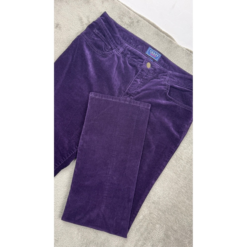 Chaps Corduroy Pants Women 14 Purple Excellent Straight Leg Mid Rise Stretch